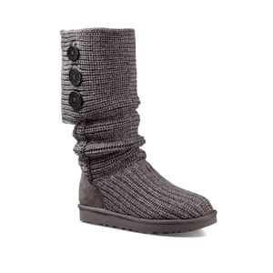 UGG gray cardy tall knee high crochet knit fold down button boots shoes